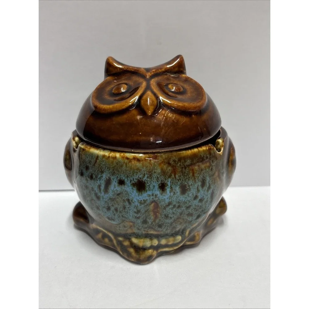 Owl Ceramic Ashtray Fairy Garden glazed glossy finish 4 inches tall K Cool brand